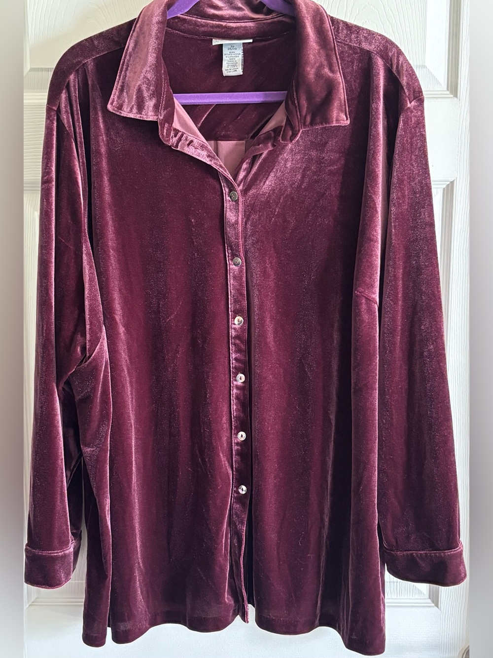 Catherines Velvet Button-Down Shirt in Burgundy
